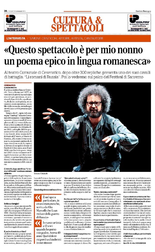 Simone Cristicchi - Corriere Romagna ed. Rimini