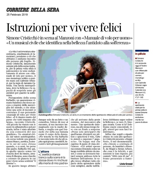 Simone Cristicchi - Corriere della Sera ed. Milano